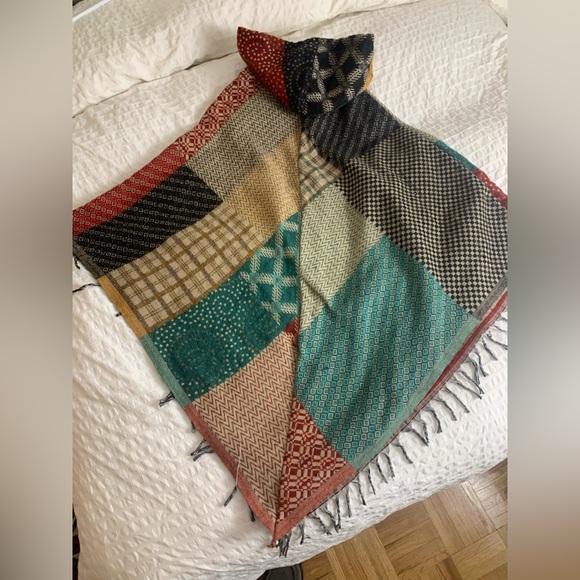 Patchwork Wool Hooded Poncho Cloak | Boho Festival Cape | Made in India O/S - Picture 2 of 8